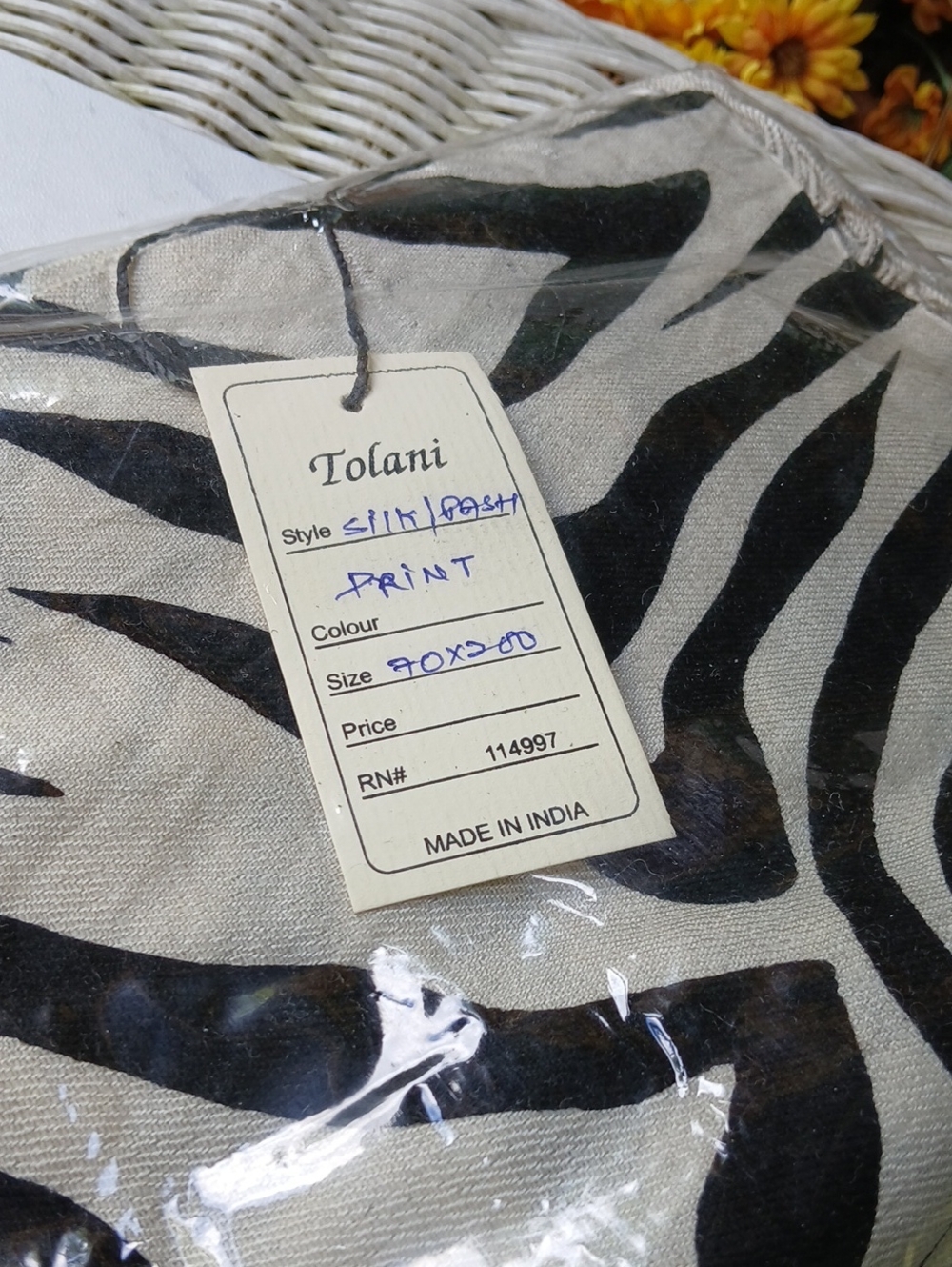 Tolani Black And Cream Printed Pashmina And Silk Scarf NWT